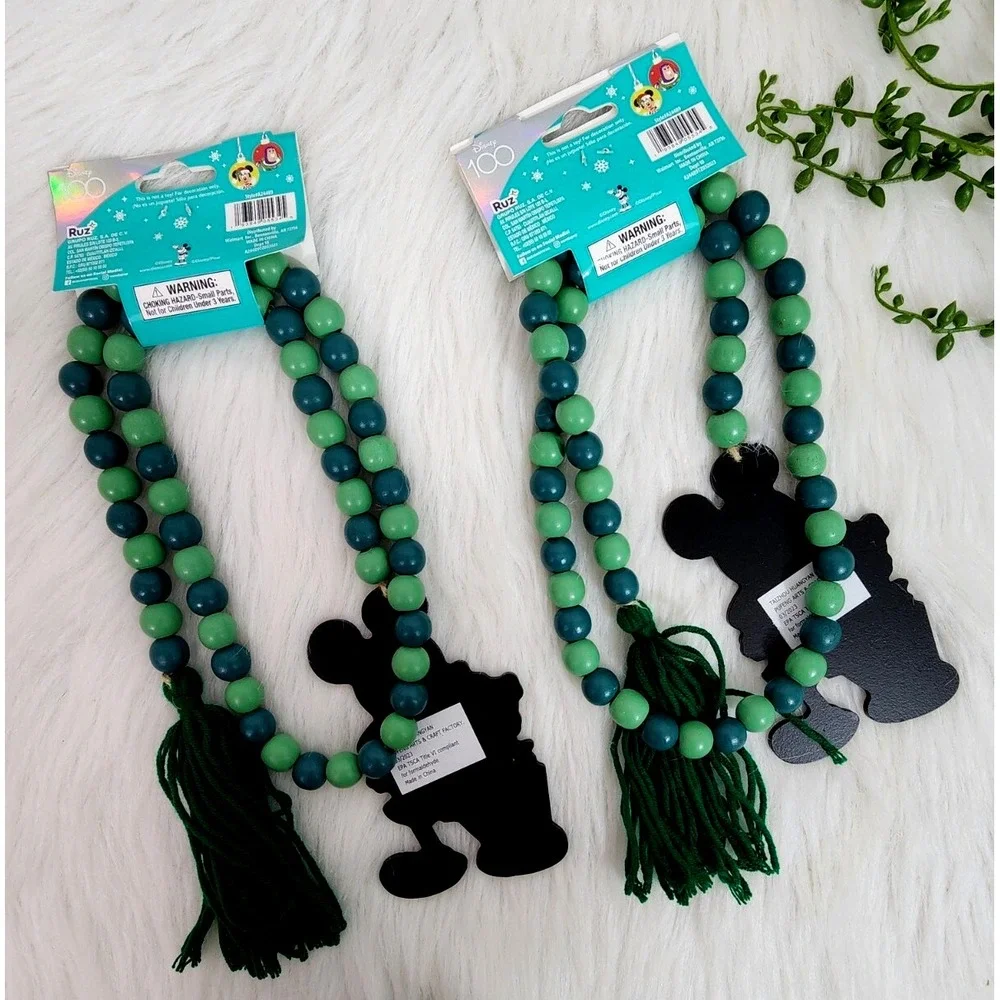 Mickey Mouse Wood Beaded Christmas Garland Decor‎ With Tassel 44.5